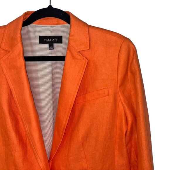Talbots 100% Linen Bright Orange One Button Blazer - Size 8 - NWOT - Picture 1 of 5